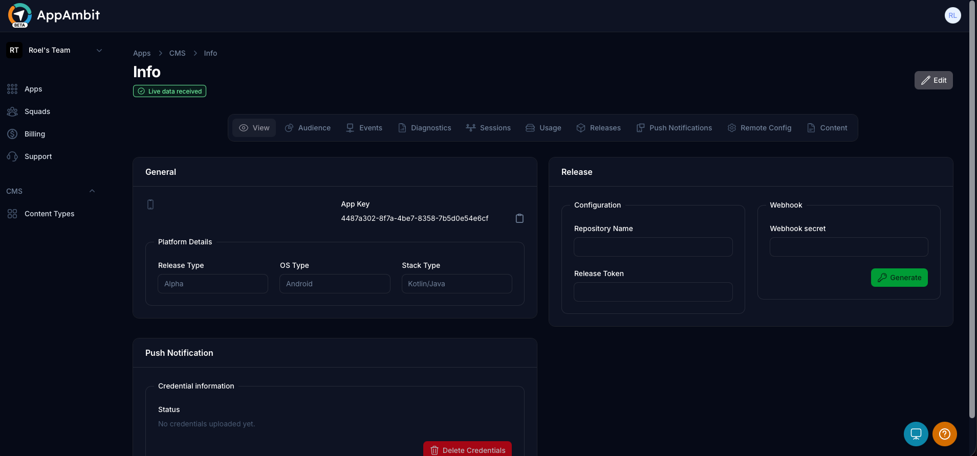 CMS App Selected