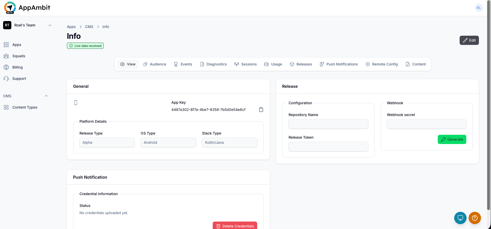 CMS App Selected