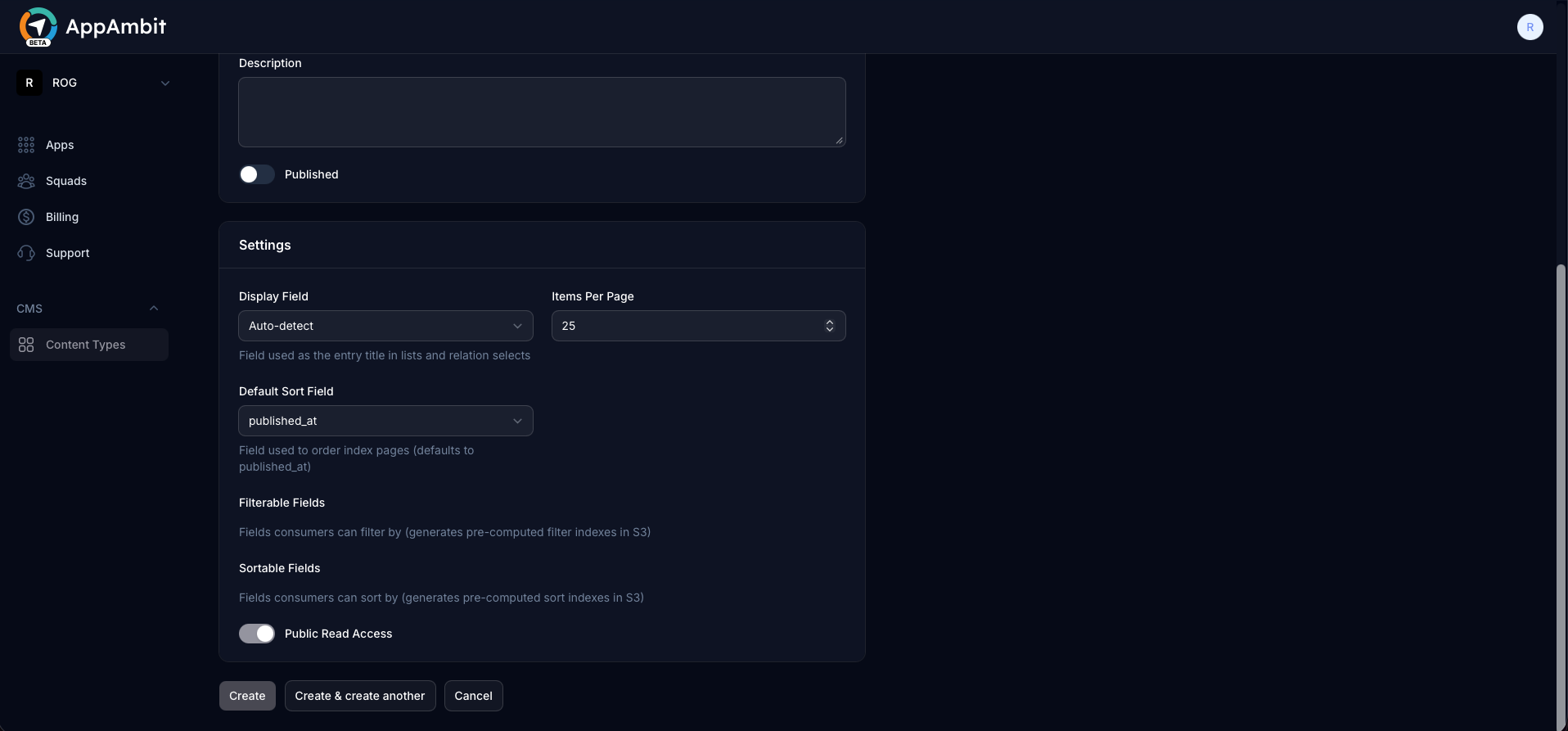 CMS Settings Section
