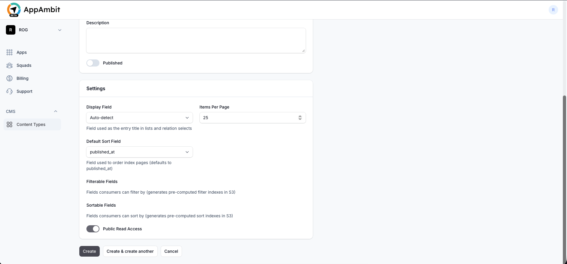 CMS Settings Section