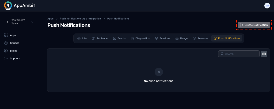 Create Notification button