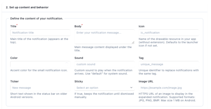 Notification form content